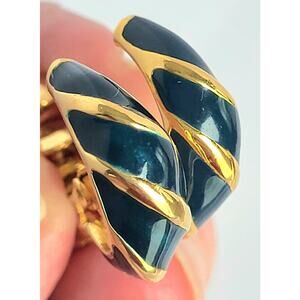 Vintage Napier Teal Adjustable Lever Back Clip-On Half Hoops Navy Blue